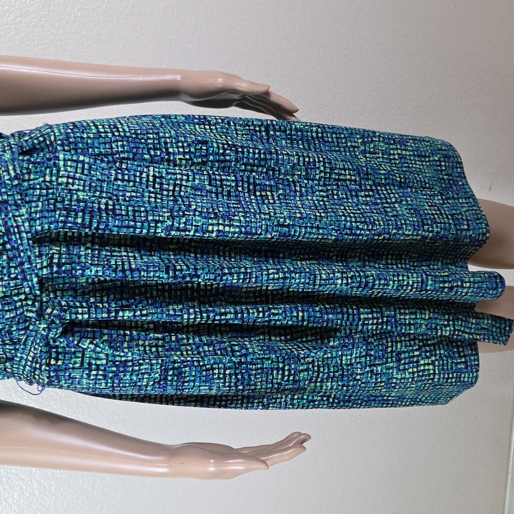 Apt 9 Blue, Green, & Black Geometric Faux Wrap Dress - Picture 3 of 8